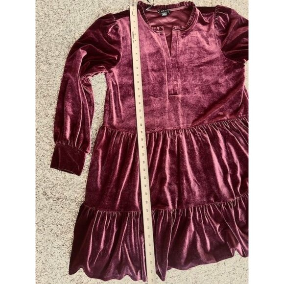 1. State Burgundy Velvet Ruffle Ballon Sleeves Tiered Flowy Boho Mini Dress XL - Picture 7 of 8